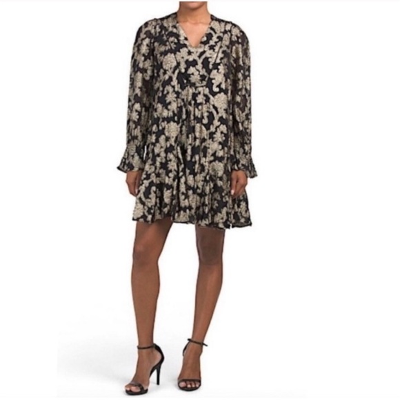 NWT Anthropologie Black & Shimmer Gold Dress -Size Small - Picture 2 of 4